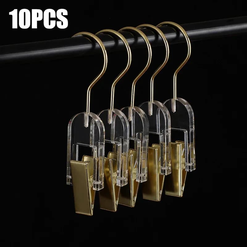 10PCS Transparent Hook Clothes Storage Hanger Hook Clothing Store Wardrobe Acrylic Gold Bra Storage Clip Socks Scarf Hooks