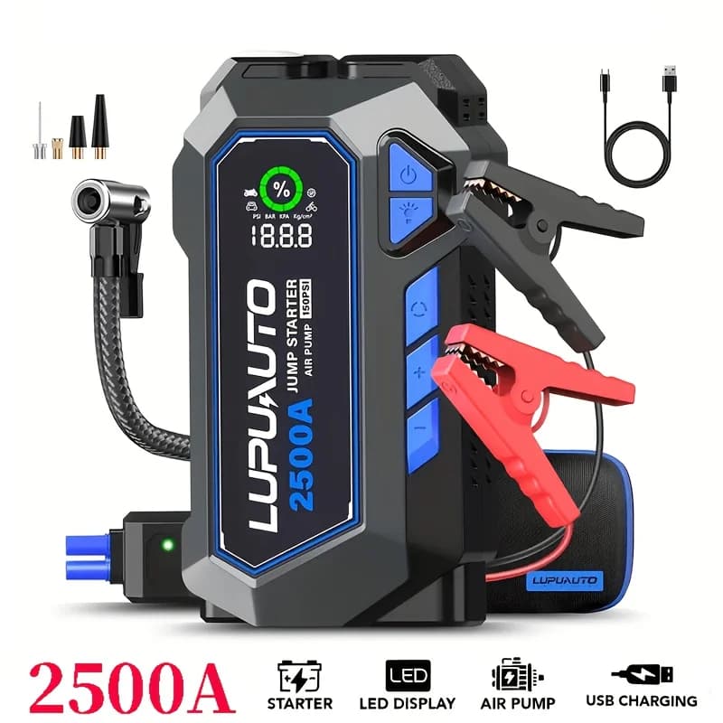 Jump Starter with Air Compressor, Portable Car Battery Booster with 150PSI Tire Inflator, 12V Supersafe Lithium Jump Box Car Battery Jumper Starte Car Owners, Truck Drivers