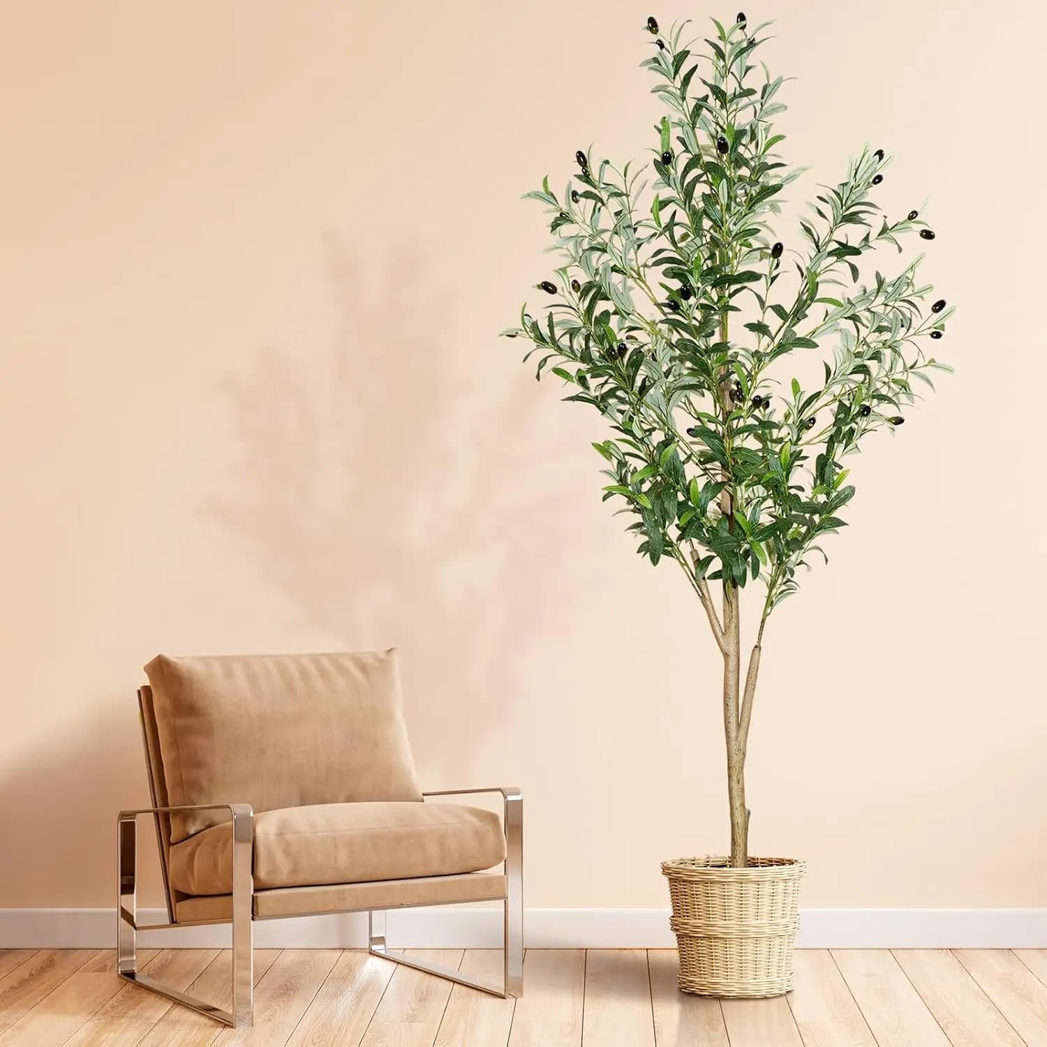 1.8 m Artificial Olive Tree, High Silk Plant Imitation with Realistic Leaves and Fruits for Home Decoration, Living Room, Office
