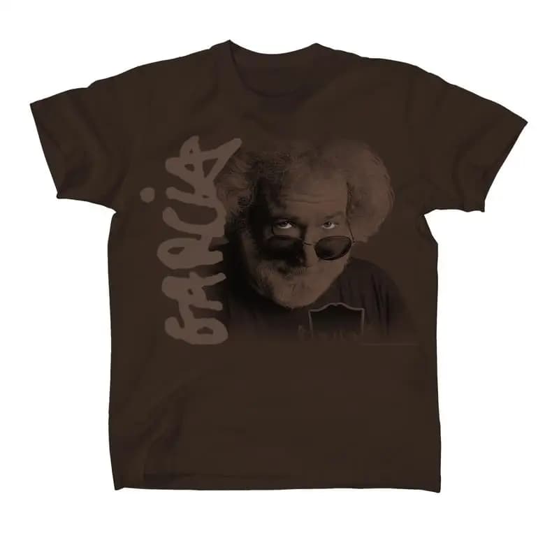 Autentica maglietta JERRY GARCIA Eyes con ritratto marrone SML XL 2XL NUOVA