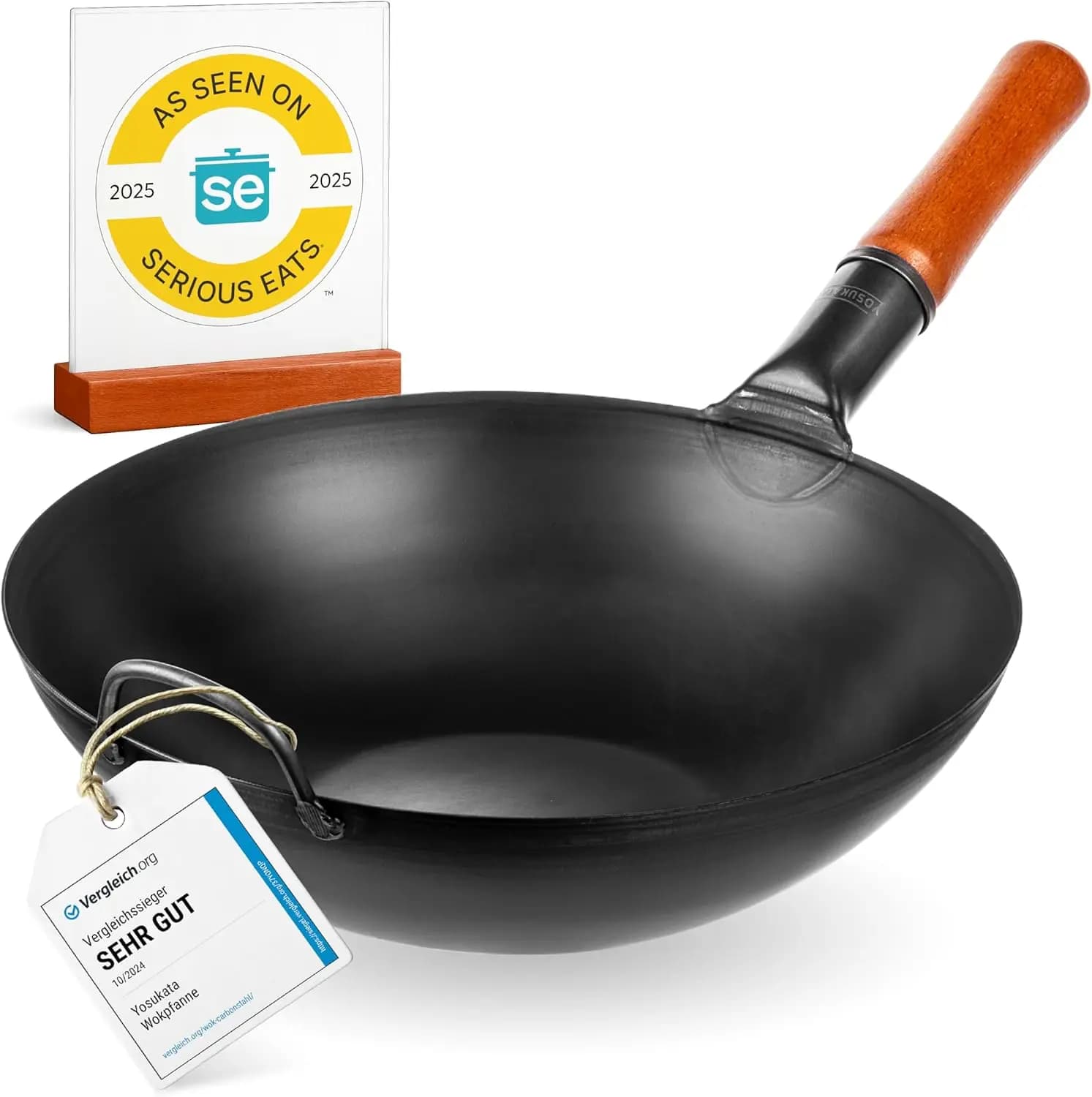 Carbon Steel Wok Pretreated by 13,5 Induction - Flat Fund for Stir-Fry, BBQ and Camping - Compatible with Induction