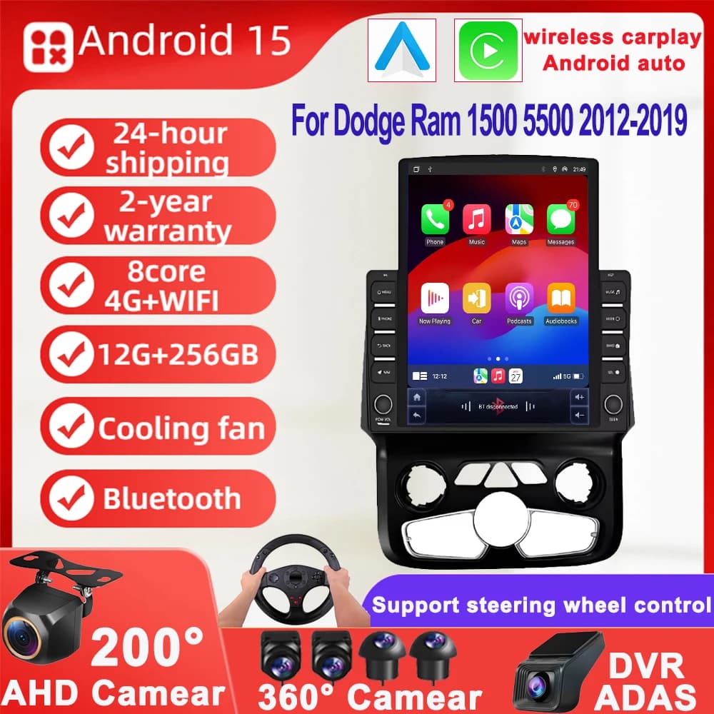 Schermo carplay 9,7 "Stile verticale per Tesla Schermo Android Autoradio per Dodge Ram 1500 5500 2012-2019 Lettore GPS 2 Din Stereo