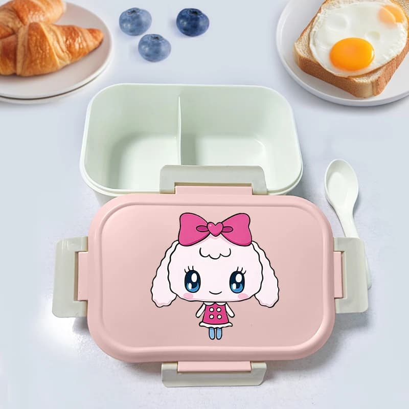 Simpatica Scatola Porta Pranzo Tamagotchi a Prova di Perdite con 2 Scomparti, Contenitore Portatile per Alimenti, Custodia Quadrata alla Moda con Cartoni Animati per Picnic all'Aperto
