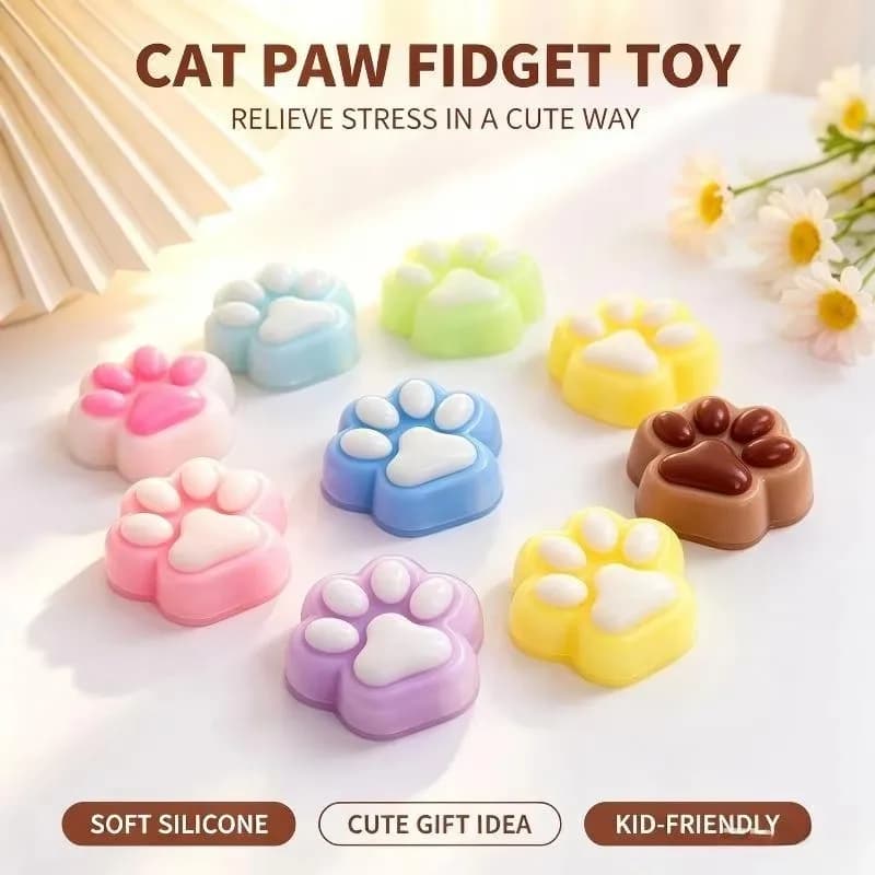 Jelly Cat Paw Squishy Toy Soft Clear Glitter Paw Squeeze Fidget Toy Washable Stress Relief Sensory Toy