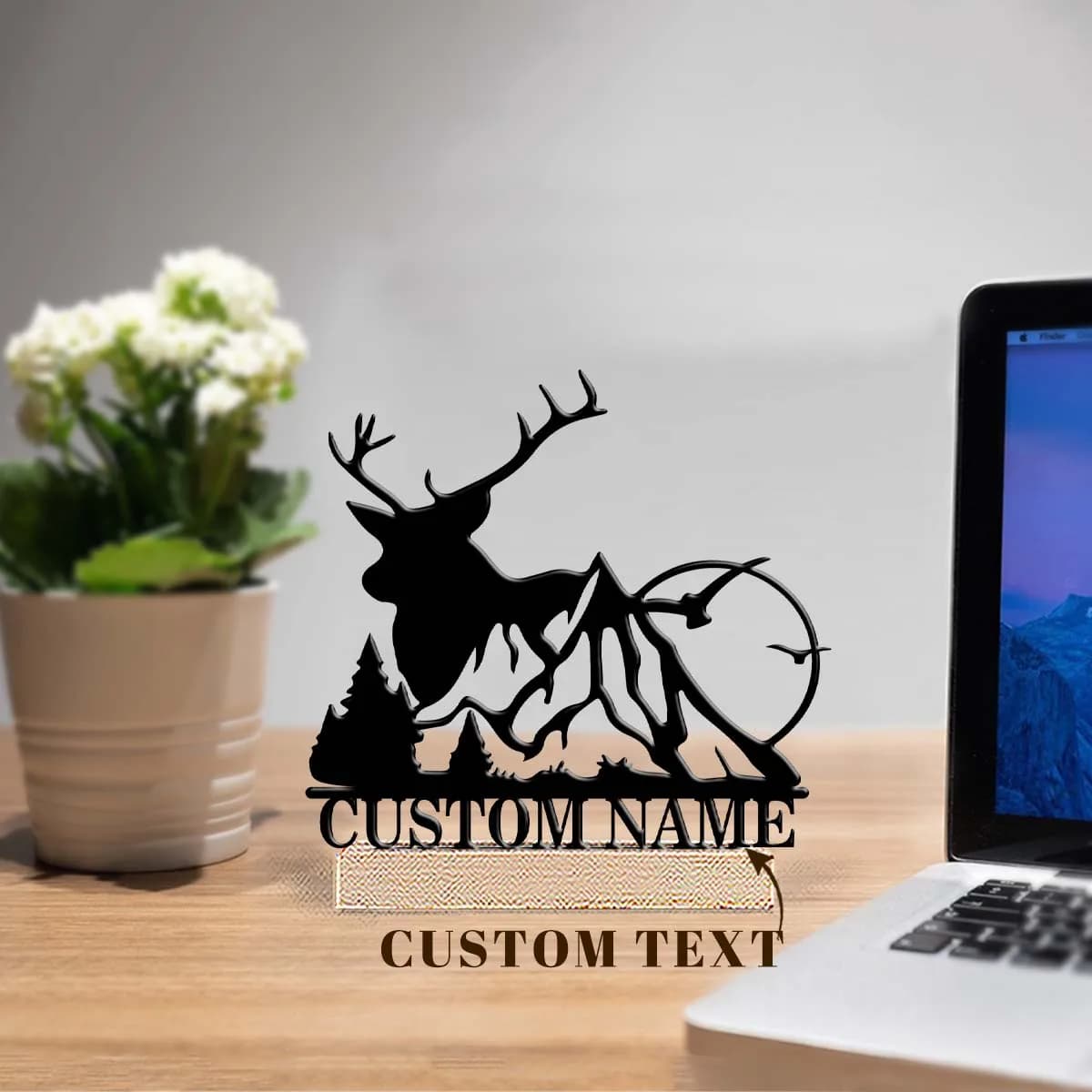 1pc Customized Wrought Iron Desktop Ornaments Custom Content With Wooden Base Office Decoration,Christmas and Housewarming Gifts