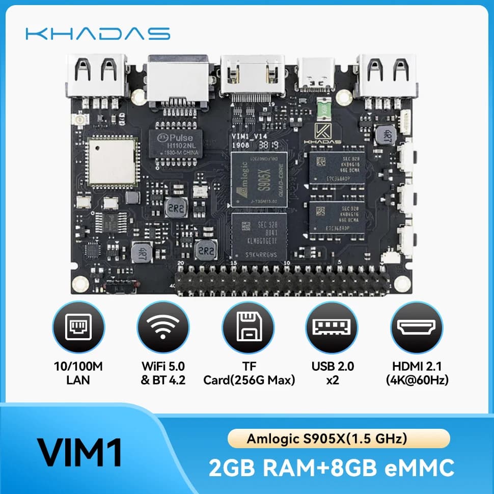 Khadas viv1 Computer di base a scheda singola Amlogic S905X scheda di sviluppo Quad Core ARM 64bit Cortex-A53 WiFi AP6212 BT4.2 2 + 8GB