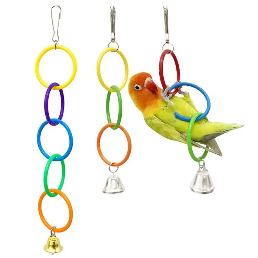 Giocattoli in Plastica per Uccelli con Campanello, Anello Colorato da Appendere per Uccelli, Giocattolo per Alleviare la Noia, Anello da Arrampicata per Pappagalli, Accessori per Gabbie