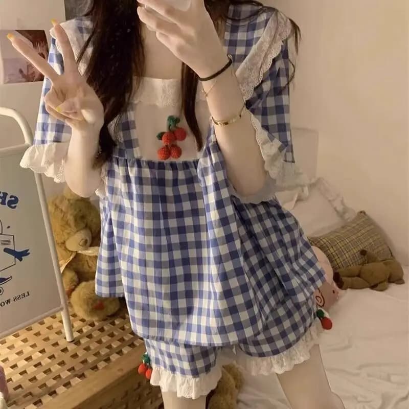 Pigiama Estivo Stile Principessa Francese, Set con Maniche Corte e Pantaloncini per Donna, Comodo e Morbido, Abbigliamento da Casa alla Moda