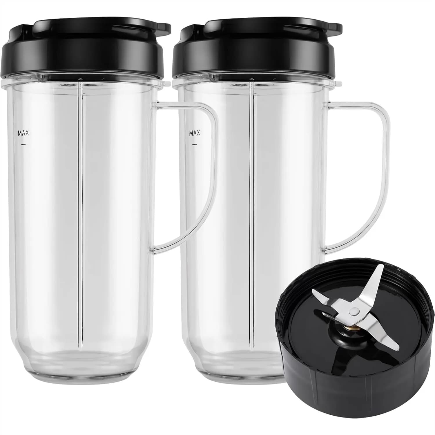 Replacement Blender Cups for 250W Magic Bullet, 22oz Tall Cups with Flip-Top Lids and Cross Blade, Smoothie Mixing Mug with
