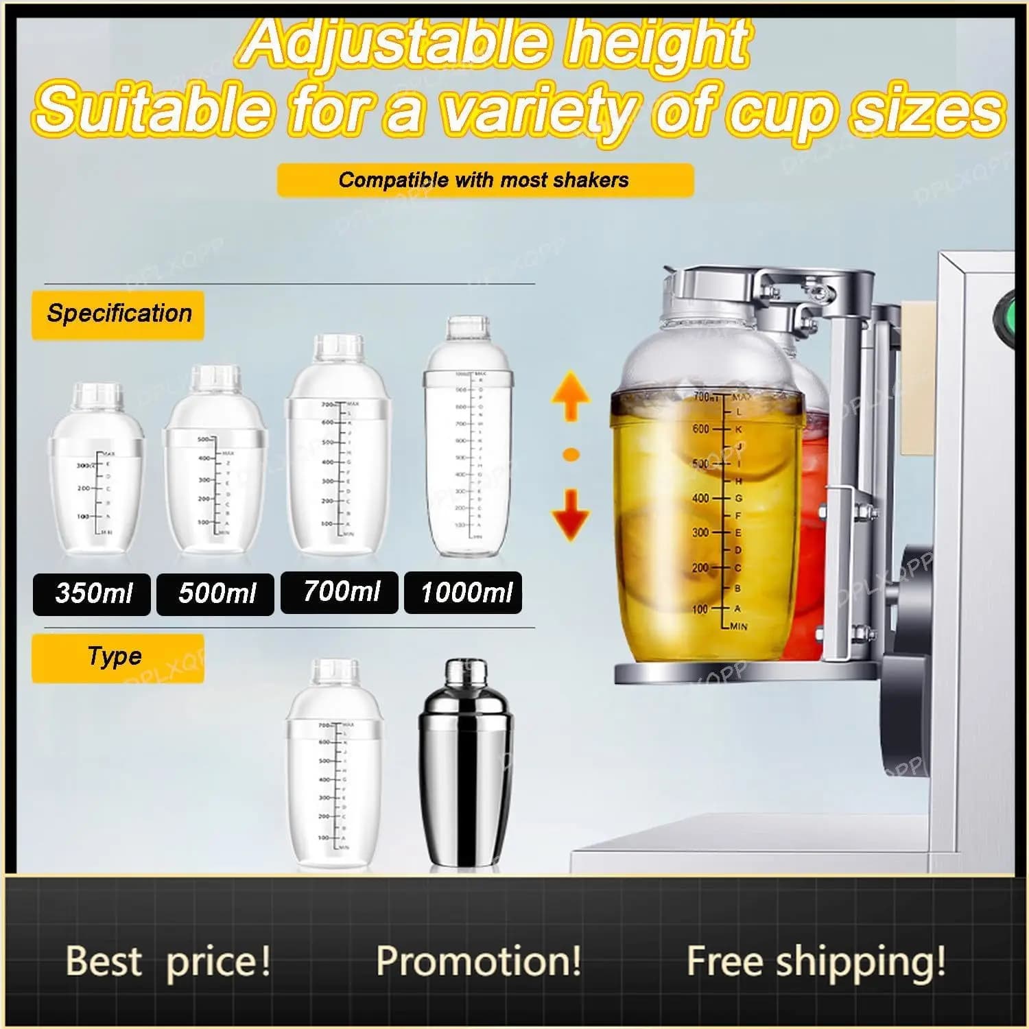 Commercial Automatic Double-Head Shaker Machine,Electric Milk Tea/Cocktail Mixer with Adjustable Cup Holder (350-1000ml),1-120s