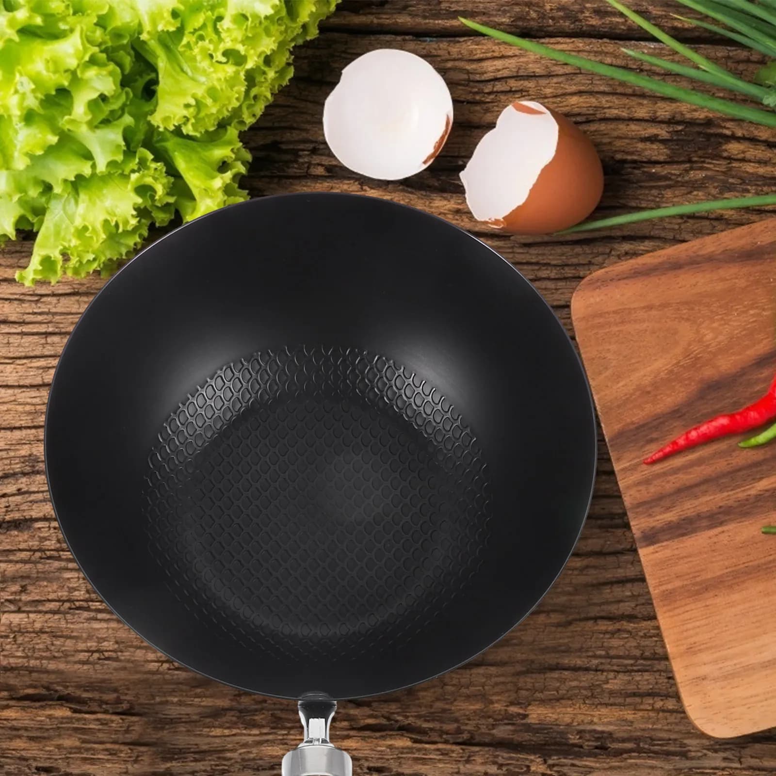 Piccola Padella Wok in Ferro Battuto con Fondo Rotondo Antiaderente per Cucina, Fornello a Gas, Wok per Saltare in Padella, Snack, Barbecue, Utensili da Cucina per Casa