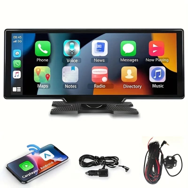 Schermo per Auto da 10,2 Pollici, Ultra Nitido. Supporta la connessione wireless BT al telefono per Carplay/Android Auto. Con assistenza alla retromarcia, intrattenimento musicale/video, navigazione, risposta alle chiamate. Ideale per tutte le auto come berline, fuoristrada, SUV, camper, senza batteria