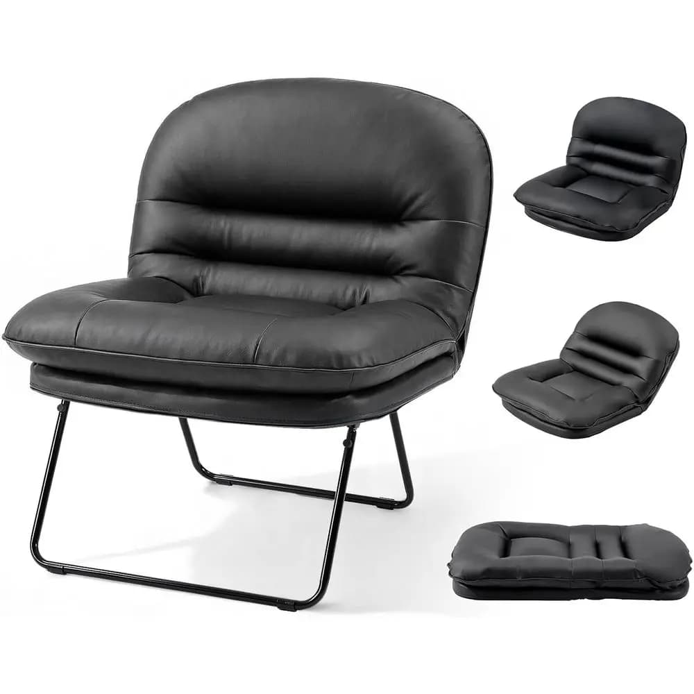 Sedia Comy Saucer, Sedia pieghevole in pelle PU per camera da letto, dormitorio e gaming, sedia da pavimento pieghevole alla moda con supporto per la schiena o per piccoli spazi
