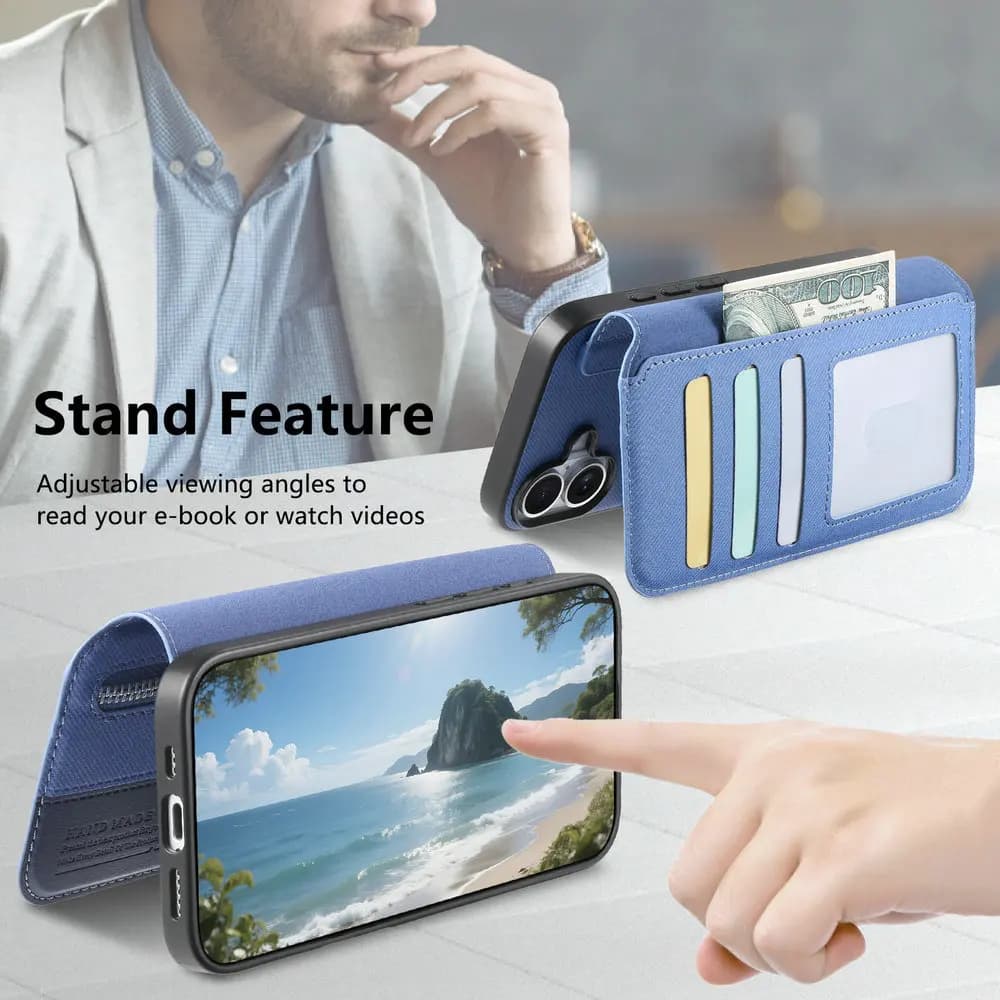 Custodia a libro 2 in 1 staccabile con cerniera in pelle di lusso e protezione RFID per iPhone 16 Pro Max 15 14 13 12 11 16E 16Plus