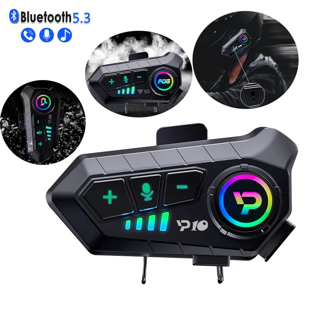 Auricolare Bluetooth 5.3 P10 per Casco Moto, Cuffie Wireless Impermeabili con Chiamata Vivavoce e Lunga Durata in Standby