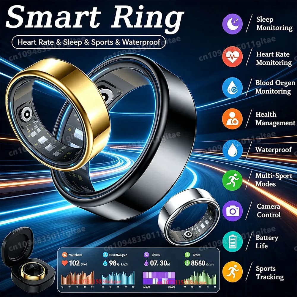 R10 Waterproof Smart Ring Health Monitor Men Women Health & Sleep Monitor Smart Rings Multi-sport Modes Camera Control Ring HT30