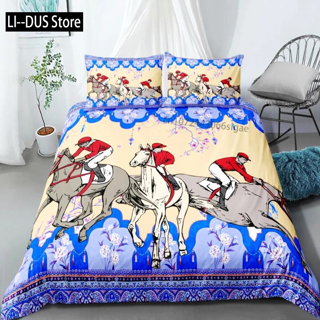 Set copripiumino per cavalli Set biancheria da letto king size con animali da cowboy per cavalli per bambini Ragazzi Ragazze Copripiumino in microfibra astratto Dream Catcher