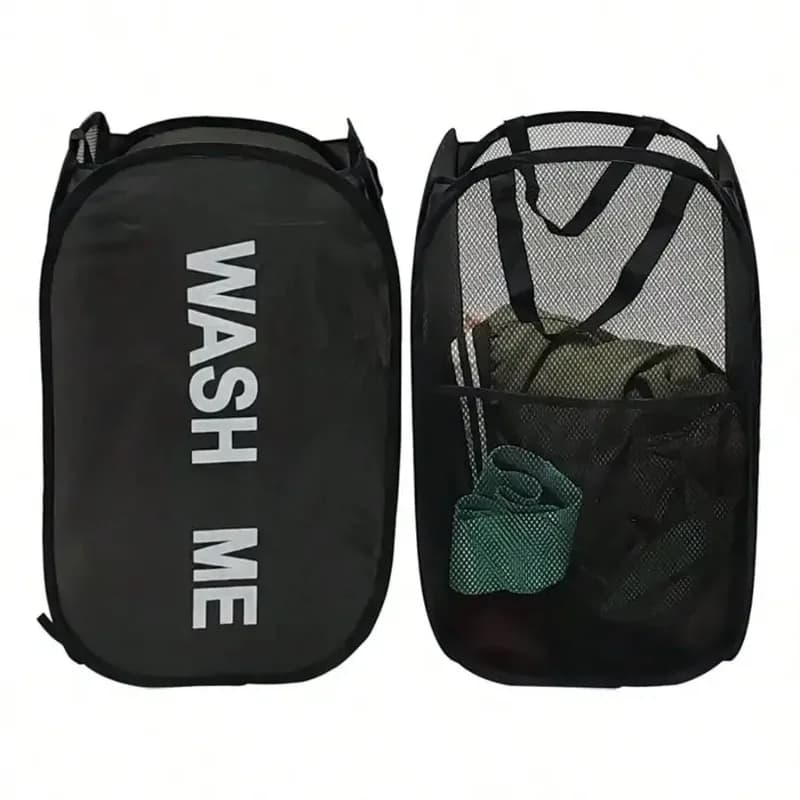 Wide Opening Breathable Mesh Laundry Basket Pop Up Collapsible Portable Space Saving Hamper Travel Dorm Bathroom Organizer