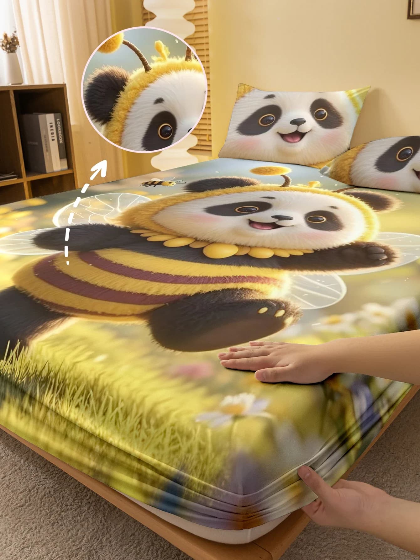 1 cartoon cute Animal Panda digital printed frosted Fitted Sheet,bedroom printed bed cover,bedding(No pillowcase)