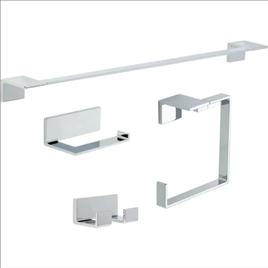 Set di accessori per il bagno Delta Vero da 4 pezzi con 24 pollici Portasciugamani, Portarotolo, Anello Portasciugamani, Gancio Portasciugamani in Cromo Lucido