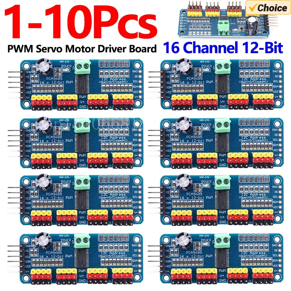 1-10PCS PCA9685 PWM Servo Driver IIC Card Interface 16 Channels 12-Bit PWM Servo Motor Driver for Arduino Robot/Raspberry Pi
