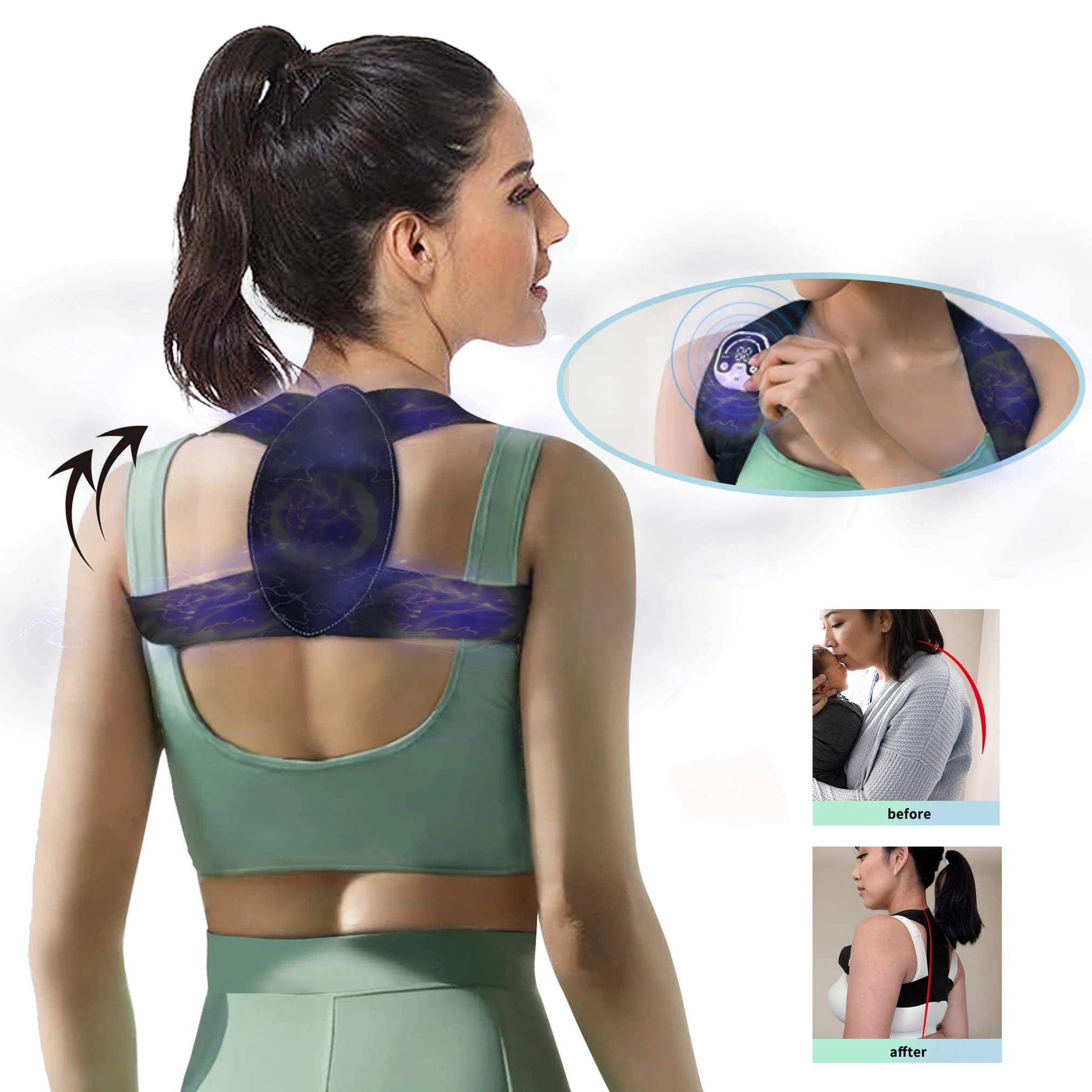 Dispositivo di postura a microcorrente per massaggio alla schiena combinato con stimolazione muscolare EMS per alleviare la schiena Migliorare la postura di supporto lombare