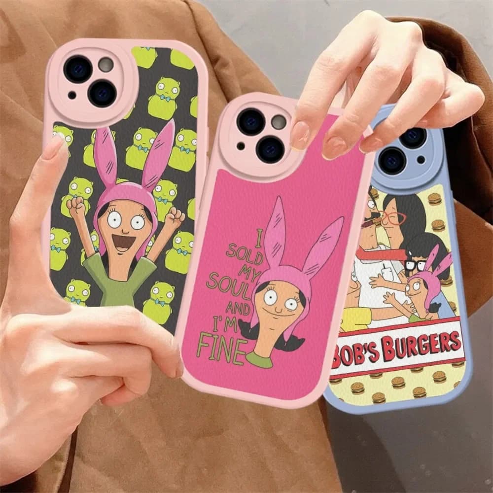 Cartoon B-Bobs B-Burgers hard leather cushion lining for iPhone 15 14 13 12 Mini 11 14 Pro Max Xs X Xr 7 8 Plus Fundas