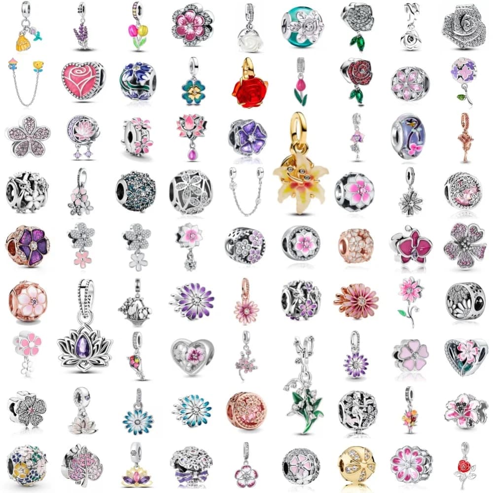 Clip per fiore primaverile Catena di sicurezza con perline Ciondoli di loto giglio rosa adatti per bracciale originale Accessorio in argento 925 Gioielli fai da te per donna