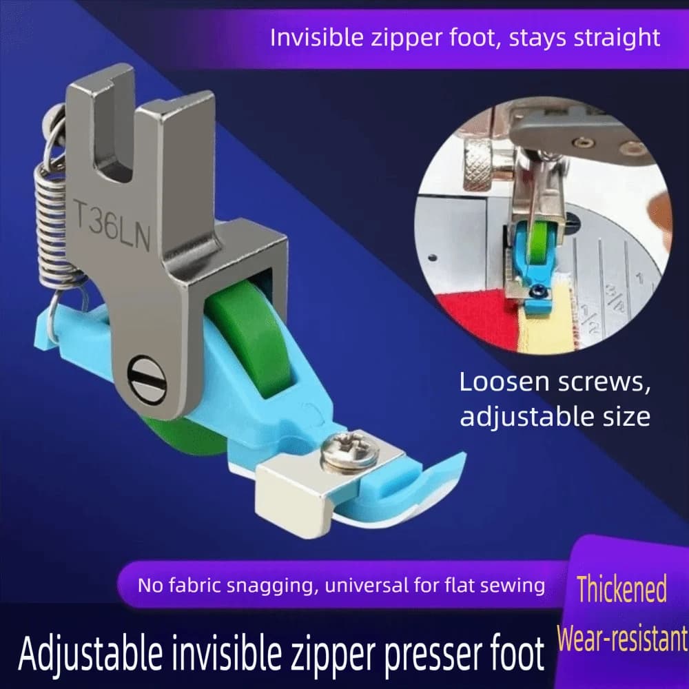 Nuovo piedino con cerniera invisibile regolabile T36LN guida con cerniera per piedino con ruota in plastica per parti di macchine da cucire industriali