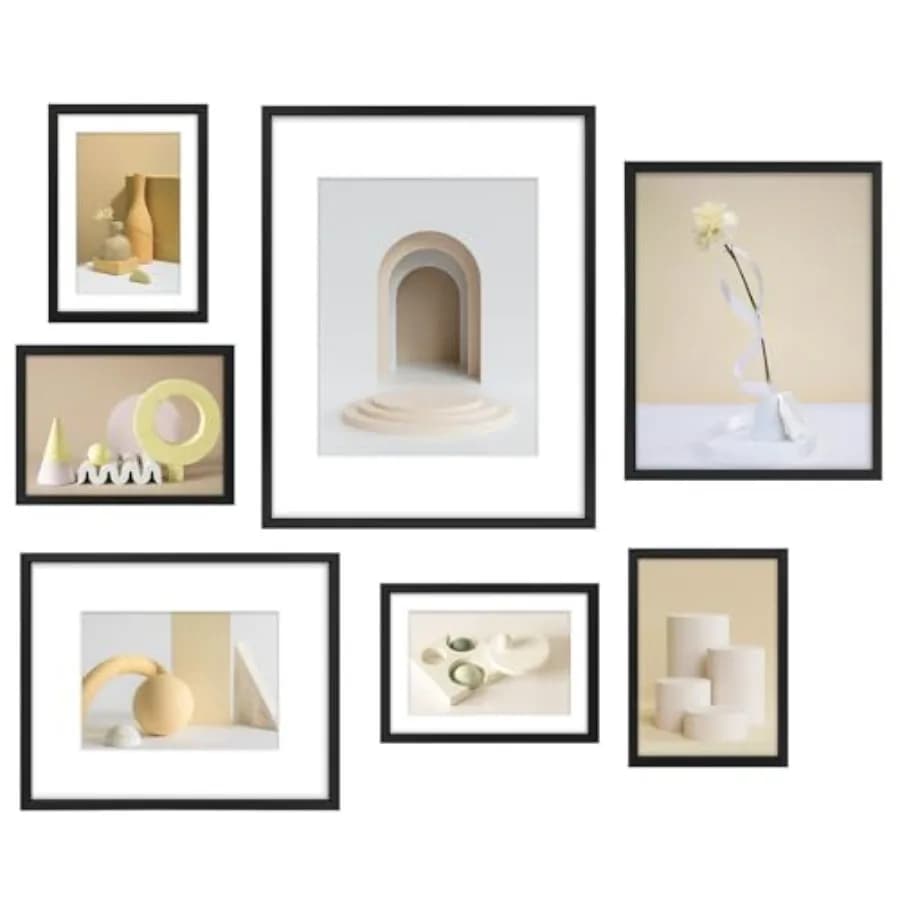 Set di 7 Cornici in Alluminio - Kit per Parete Fotografica - Espone Una Foto 11x14, Due 8x10 e Quattro 5x7 Pollici per Decorazione Casa