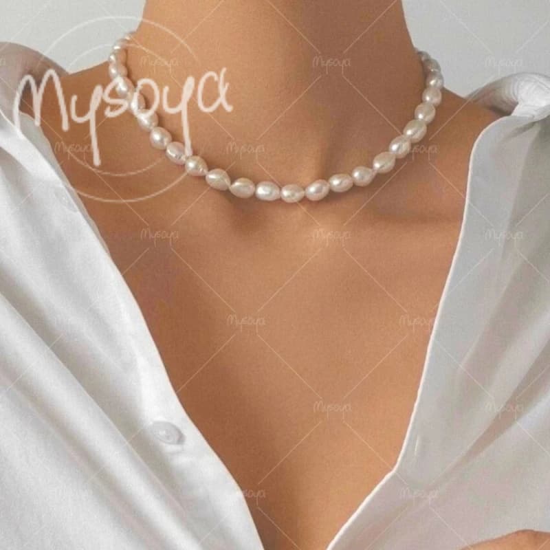 MYSOYA Collana di perle d'acqua dolce barocche bianche da 8-9 mm per moglie/mamma, adatta per matrimoni/feste/regalo per la festa della mamma A0654