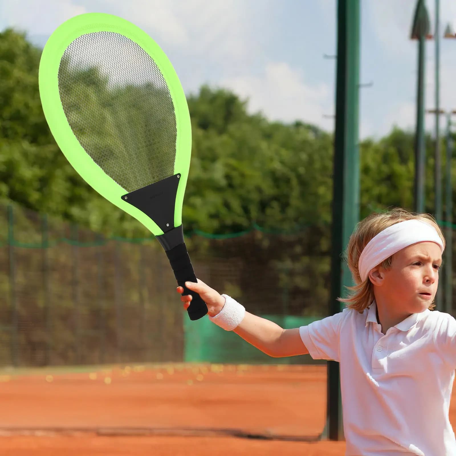 Set di 2 Racchette da Tennis Verdi in Plastica, Attrezzatura per Allenamento Sportivo all'Aperto, Racchette per Principianti, Gioco Tascabile