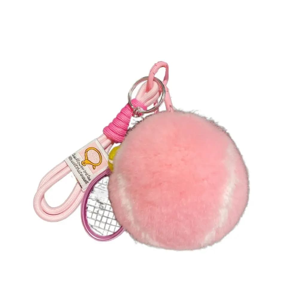 Portachiavi con ciondolo a forma di palla da tennis in pelliccia di coniglio Rex, anti-smarrimento, a tema tennis, per donna e ragazza