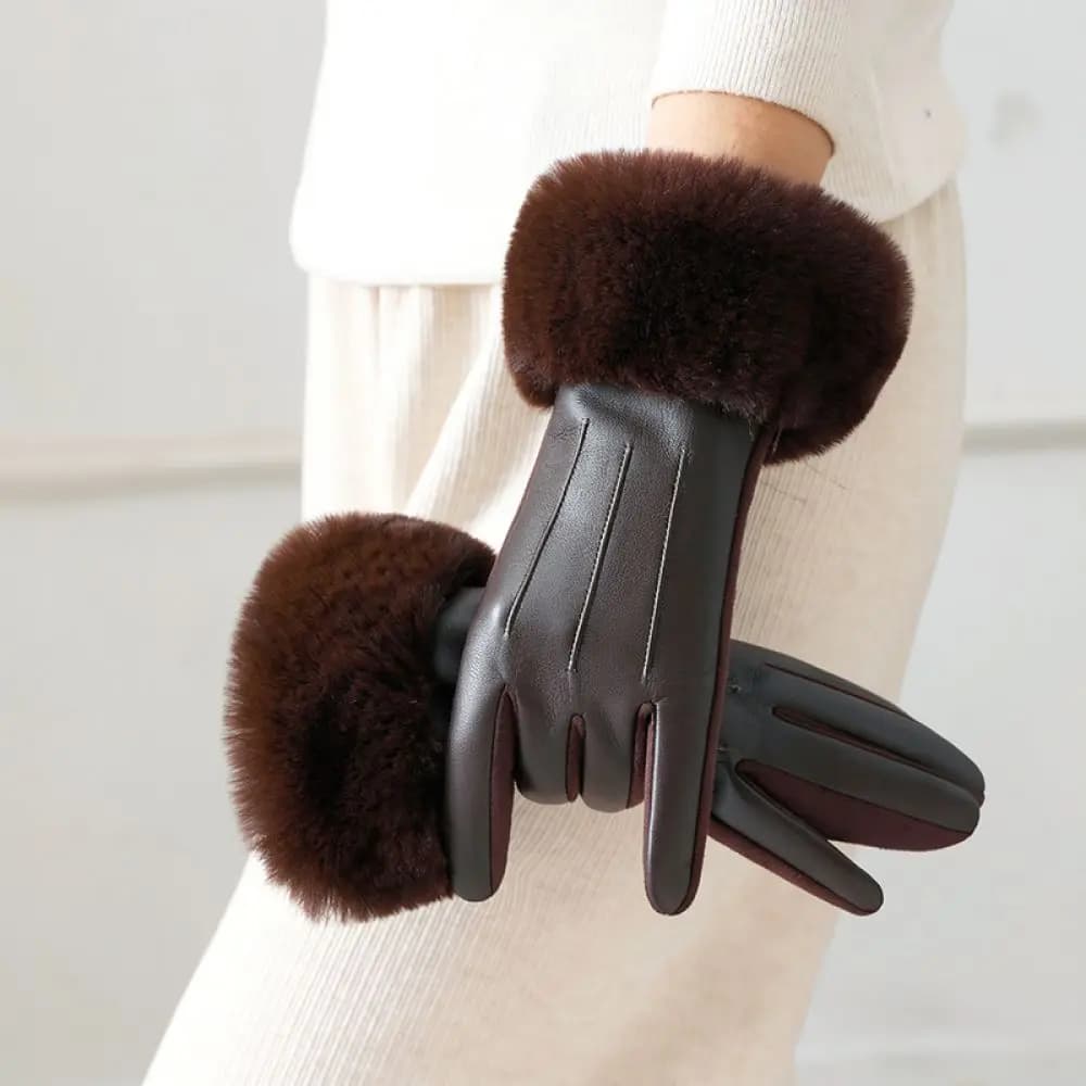 Elegant Winter Suede Gloves Women Touchscreen Compatible Warm Lining Windproof Fur Cuff Outdoor Daily Commute For Nianxuehan
