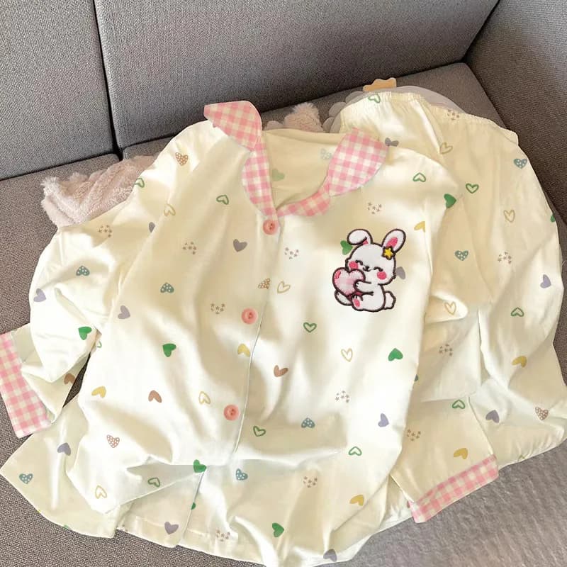 Pigiama da Donna con Coniglietto Cartoon, Nuovo Prodotto Autunnale, Set Casual per Casa, Maniche Lunghe, Indossabile Anche Fuori Casa