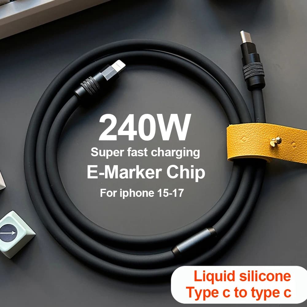 Cavo di ricarica rapida USB-C a Type-C in silicone liquido da 240W, cavo dati Type-C per iPhone 17 16 15 Pro Max, MacBook, iPad, Samsung S26