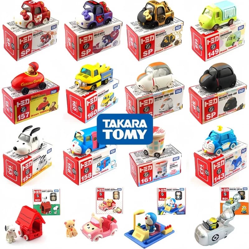 Tomica Dream Cartoon Simulation Car Series Snoopy Minion Cap Alloy Toy Model Cute Yellow Car Track Set Play Vehicles & Models