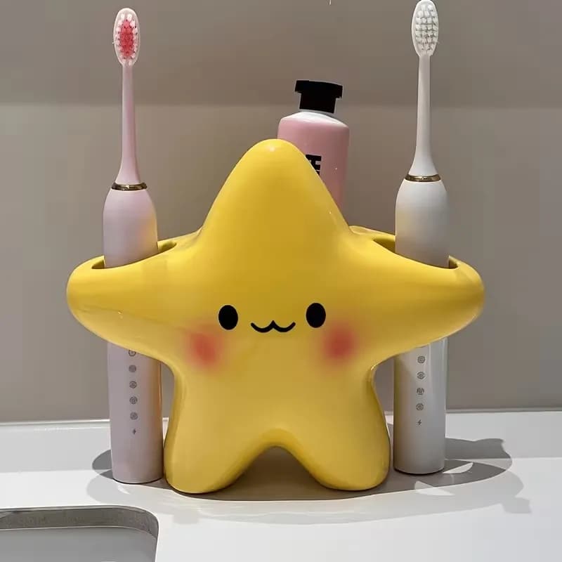 1 portaspazzolino creativo a forma di stella, design con faccina sorridente, resistente, per spazzolini elettrici/manuali