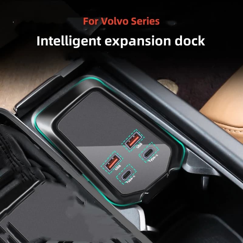 Per Volvo S60 V60 S90 V90 XC60 XC90 Docking Station 45W ricarica rapida USB Shunt Hub Center Console 4 porte espansione LHD