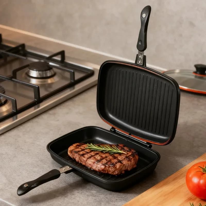 Double-sided Frying Pan, 32/36cm BBQ Grill Pan, Double Side Pressure Cooking Grill Pan, Portable Grill Pot for Home