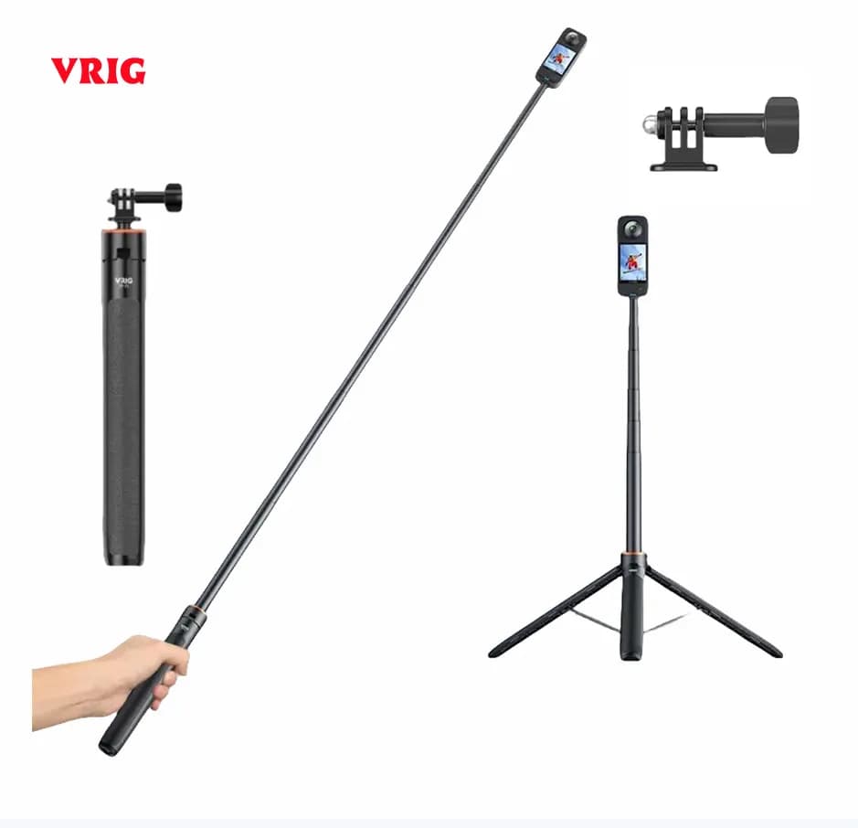 Vrig 140cm Extendable Tripod Adjustable Selfie Stick Long Hand Grip for Insta360 X5/X4 Air/X4/X3/Go Ultra/Go 3s/Ace Pro/Gopro/DJ