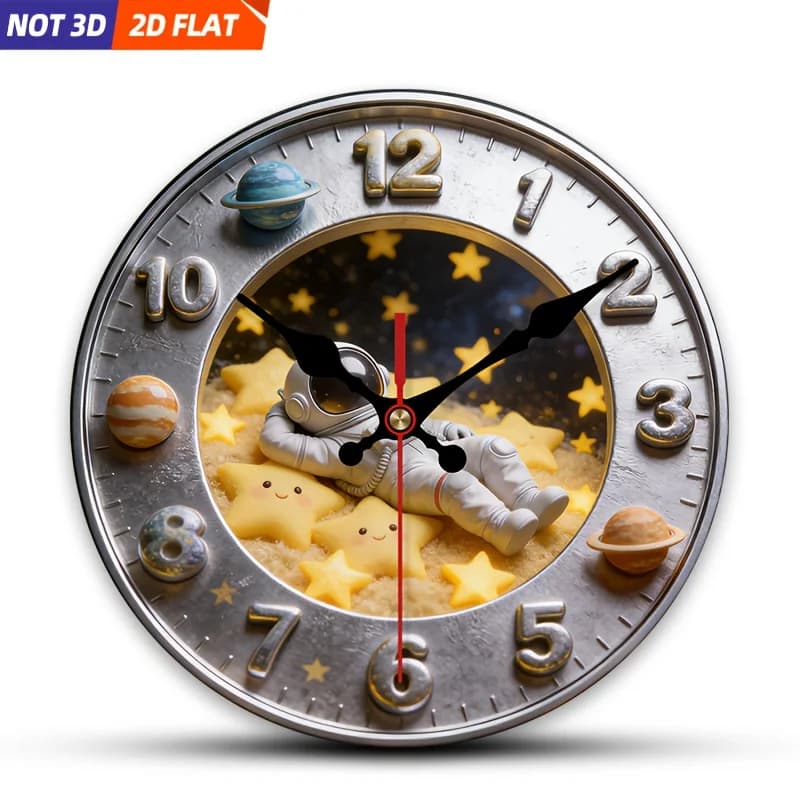 Orologio da parete moderno e minimalista a tema spaziale con quadrante rotondo e legno - Silenzioso, senza ticchettio, a batteria - Adatto per camera da letto, soggiorno