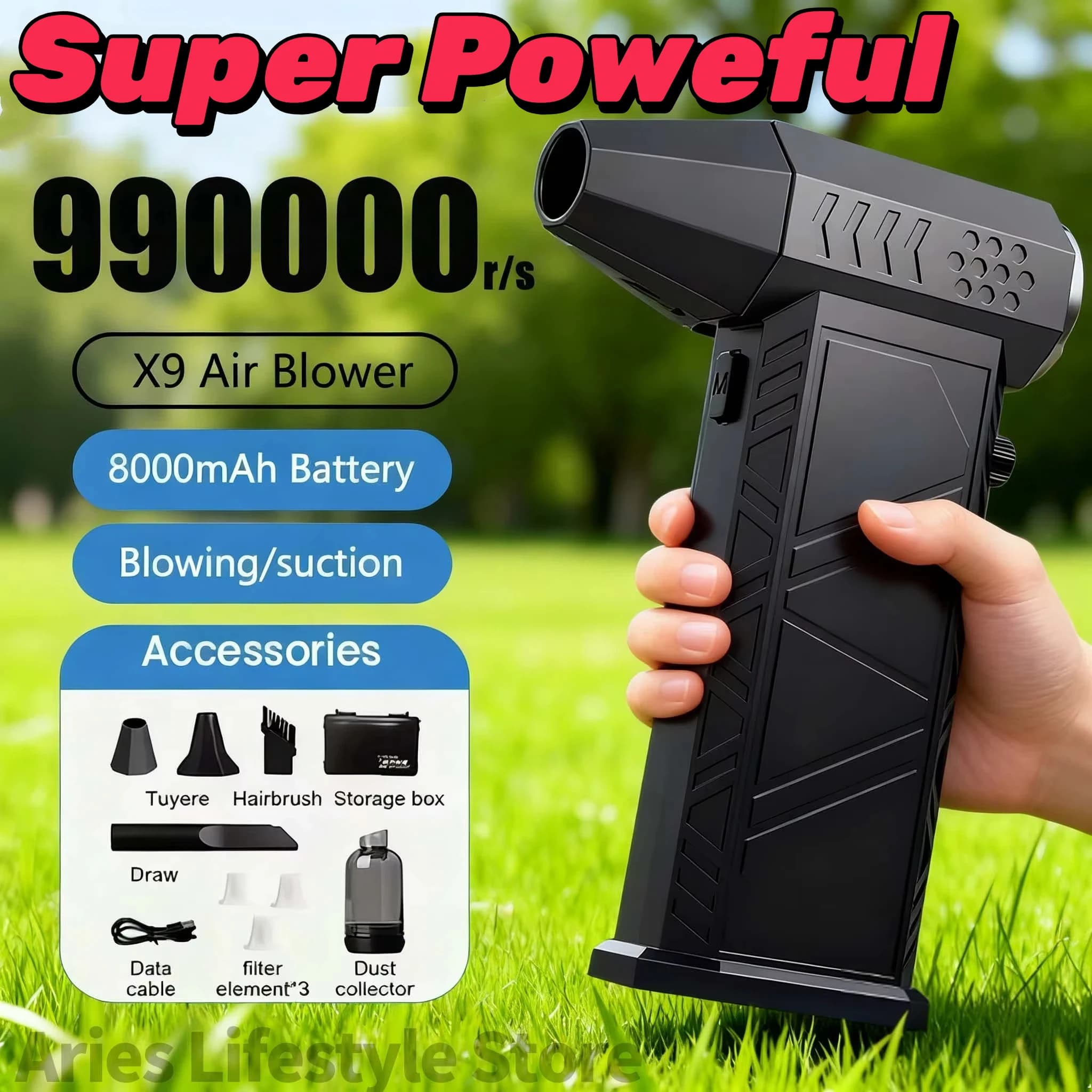 Vendita calda 2-in-1 Violento Ventilatore Aria Ventilatore E Aspirapolvere Potente 990000r/s Brushless Turbo Jet Ventilatore Ricaricabile Str