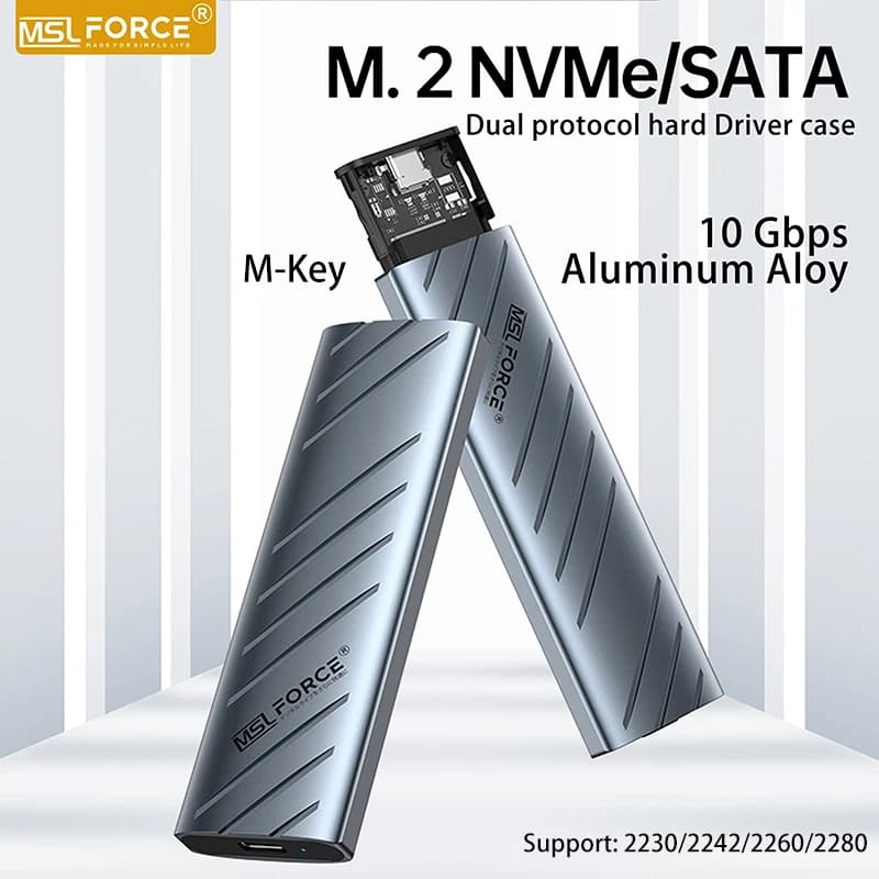 Custodia rigida esterna per docking station per m 2 nvme custodia rigida esterna ssd Custodia in lega di alluminio 2280 2242 2230 2260 custodia usb sata