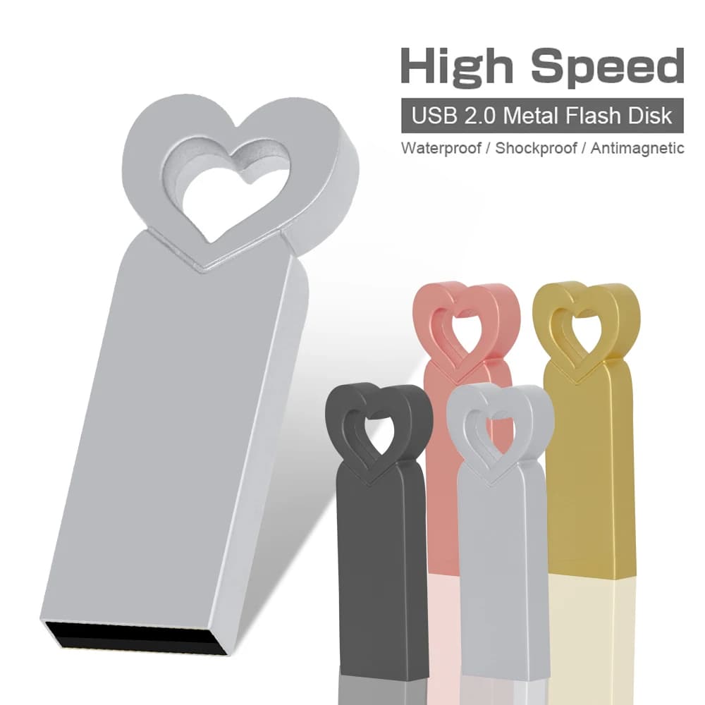 Chiavette USB ad alta velocità Chiavetta USB da 64 GB con cuore carino da 32 GB Memory Stick Rose Gloden Pendrive con capacità reale Regalo creativo