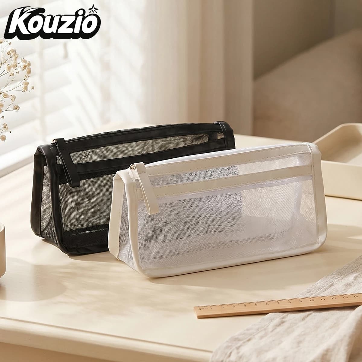 1pc Transparent Mesh Pencil Case, Large Capacity Zipper Pen Pouch, Stationery Organizer,School Supplies Bag Back to School