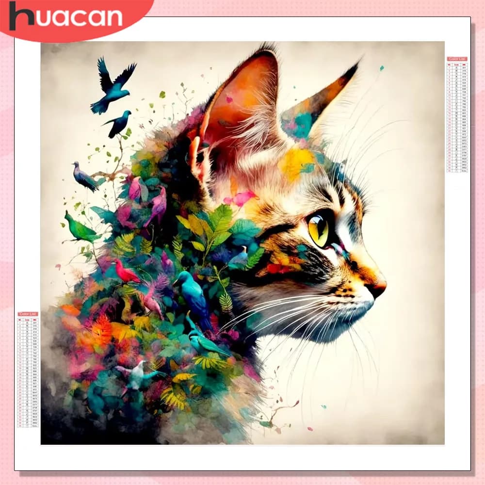 HUACAN Diamond Mosaic Nuova Collezione Kit Pittura Diamante Gatto Animale Farfalla con Diamanti Quadrati e Rotondi Completi per Decorazione Casa e Camera da Letto