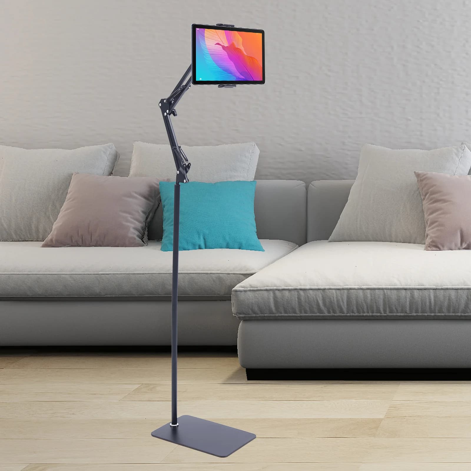 Supporto da pavimento multifunzionale per telefono/tablet da 135 cm, 360 ° Supporto per altoparlante regolabile, universale per dispositivi/ipad da 4,72-7,09 pollici