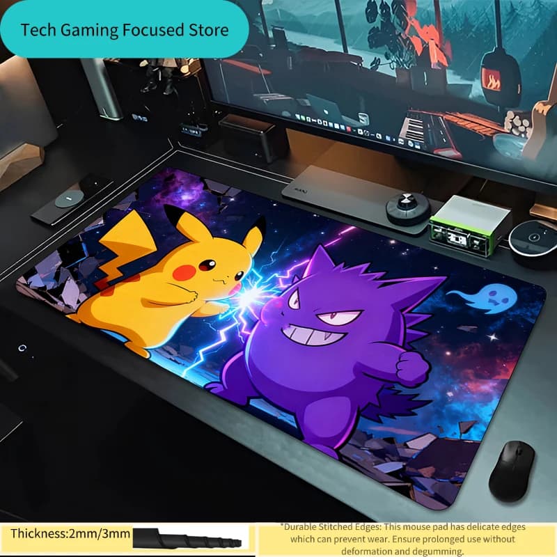 Tappetino per mouse da gioco Gengar & Bulbasaur Night Scene, tappetino da scrivania impermeabile e antiscivolo