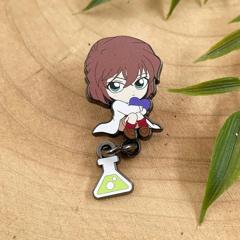 Haibara Ai Enamel Pin With Erlenmeyer Flask Charm Anime Q Version Character Brooch Lapel Badge Manga Fans Collectible Jewelry Gi